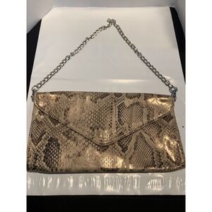Mossimo Metallic Bronze/Gold Envelope Clutch Snake Pattern Evening Detach Chain